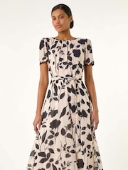 Roman Flower Print Pleat Neck Midi Dress - Image 2 of 5