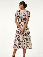 Roman Flower Print Pleat Neck Midi Dress - Image 3 of 5