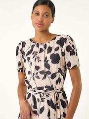 Roman Flower Print Pleat Neck Midi Dress - Image 4 of 5