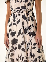 Roman Natural Flower Print Pleat Neck Midi Dress - Image 6 of 6