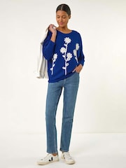 Roman Blue Floral Print Embroidery Knit Jumper - Image 2 of 5