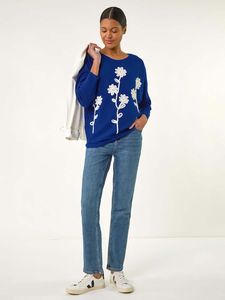 Roman Blue Floral Print Embroidery Knit Jumper - Image 2 of 5