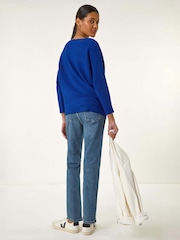 Roman Blue Floral Print Embroidery Knit Jumper - Image 3 of 5