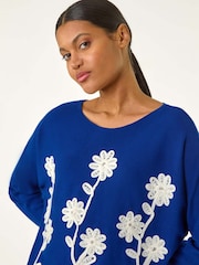 Roman Blue Floral Print Embroidery Knit Jumper - Image 4 of 5