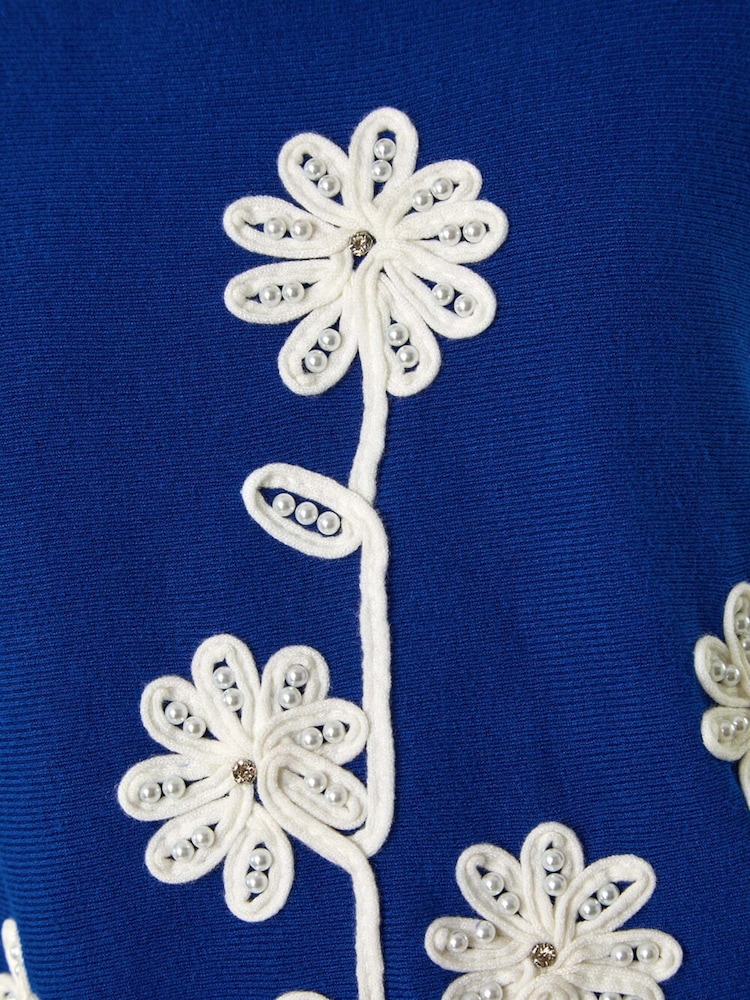 Roman Blue Floral Print Embroidery Knit Jumper - Image 5 of 5