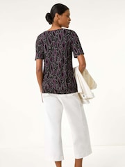 Roman Black Printed Banded Hem Stretch Top - Image 3 of 5