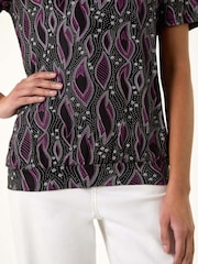 Roman Black Printed Banded Hem Stretch Top - Image 5 of 5