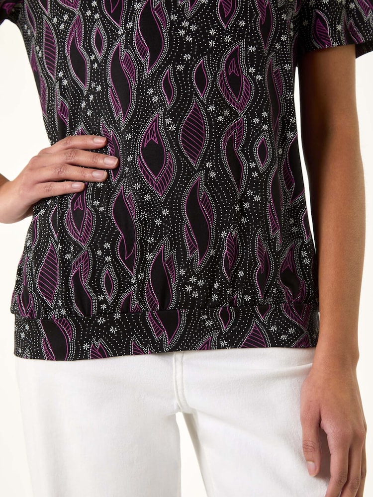 Roman Black Printed Banded Hem Stretch Top - Image 5 of 5