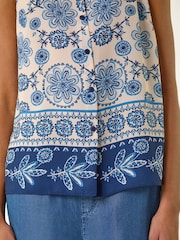 Roman Blue Border Print Collared Blouse - Image 5 of 5