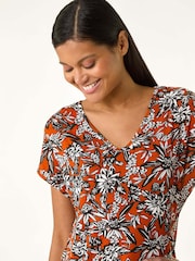 Roman Red Printed V-Neck Banded Hem Top - Image 2 of 5