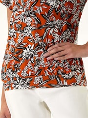 Roman Red Printed V-Neck Banded Hem Top - Image 5 of 5