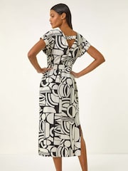 Roman Natural Geometric Textured Midi Dress - Image 3 of 5