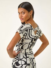 Roman Natural Geometric Textured Midi Dress - Image 4 of 5