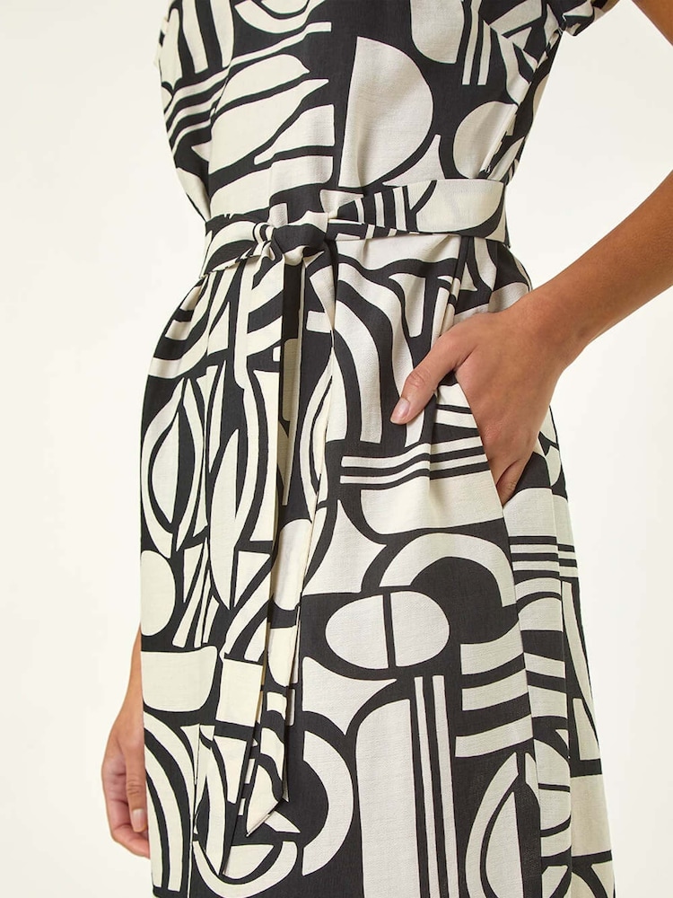 Roman Natural Geometric Textured Midi Dress - Image 5 of 5
