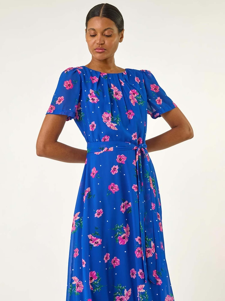 Roman Floral Pleated Chiffon Dress - Afbeelding 3 van 3