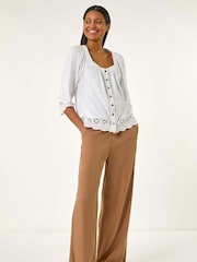 Roman White Broderie Button Stretch 100% Cotton Blouse - Image 2 of 5