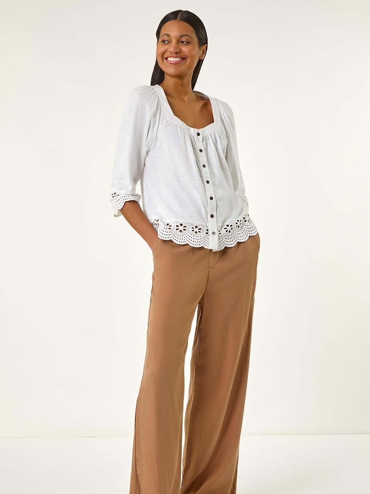 Roman White Broderie Button Stretch 100% Cotton Blouse - Image 2 of 5