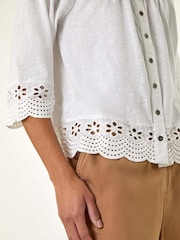 Roman White Broderie Button Stretch 100% Cotton Blouse - Image 3 of 5