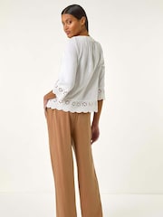 Roman White Broderie Button Stretch 100% Cotton Blouse - Image 5 of 5