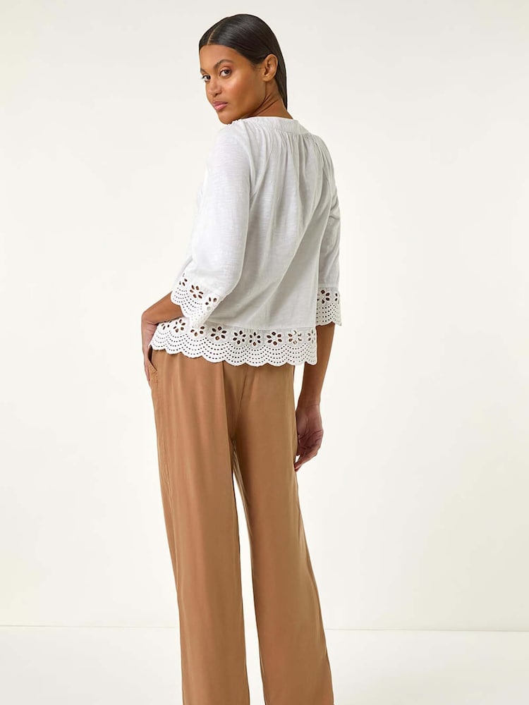 Roman White Broderie Button Stretch 100% Cotton Blouse - Image 5 of 5