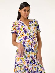 Roman Multi Floral Notch Button Shirt Dress - Image 1 of 2