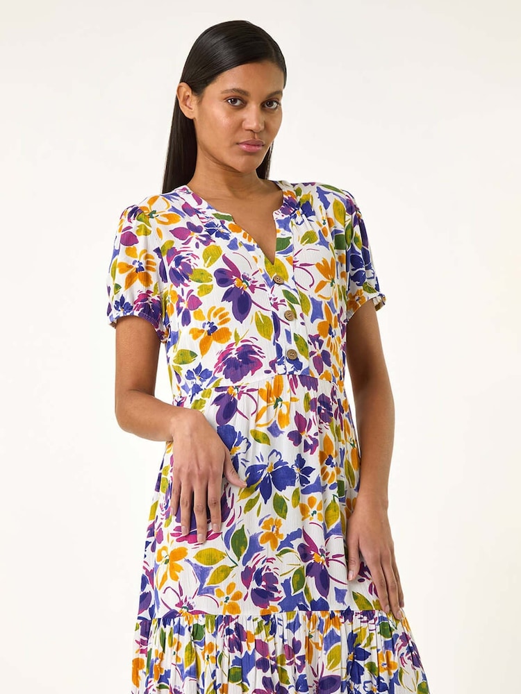 Roman Multi Floral Notch Button Shirt Dress - Image 1 of 2