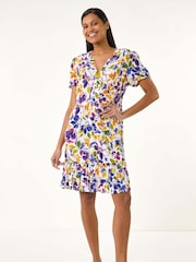 Roman Multi Floral Notch Button Shirt Dress - Image 2 of 2