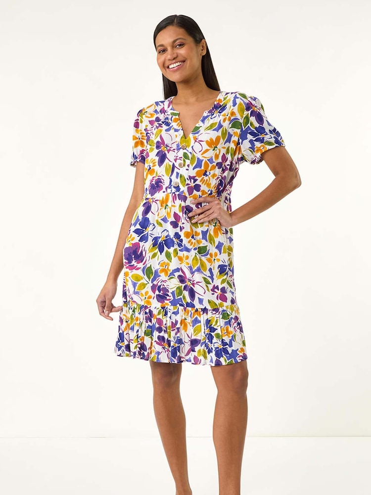 Roman Multi Floral Notch Button Shirt Dress - Image 2 of 2