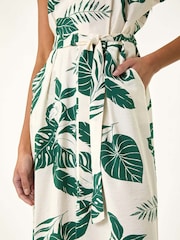 Roman Green Leaf Print Belted Shirt Midi Dress - Image 2 of 5