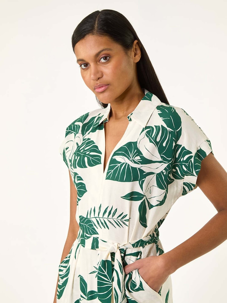 Buy Roman Green Leaf Print Belted Shirt Midi Dress from Next USA