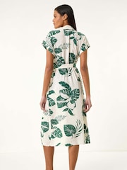 Roman Green Leaf Print Belted Shirt Midi Dress - Image 5 of 5
