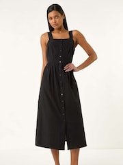 Roman Black Seersucker Button Midi 100% Cotton Sundress - Image 1 of 5
