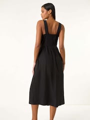 Roman Black Seersucker Button Midi 100% Cotton Sundress - Image 2 of 5