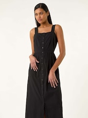 Roman Black Seersucker Button Midi 100% Cotton Sundress - Image 4 of 5