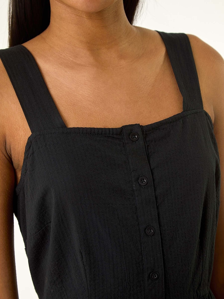 Roman Black Seersucker Button Midi 100% Cotton Sundress - Image 5 of 5