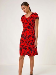 Roman Red Ditsy Floral Print Stretch Dress - Image 2 of 2