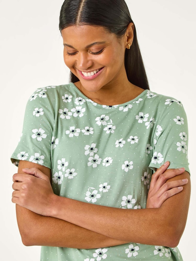 Roman Sage Leaf Print Stretch Top - Image 2 of 2