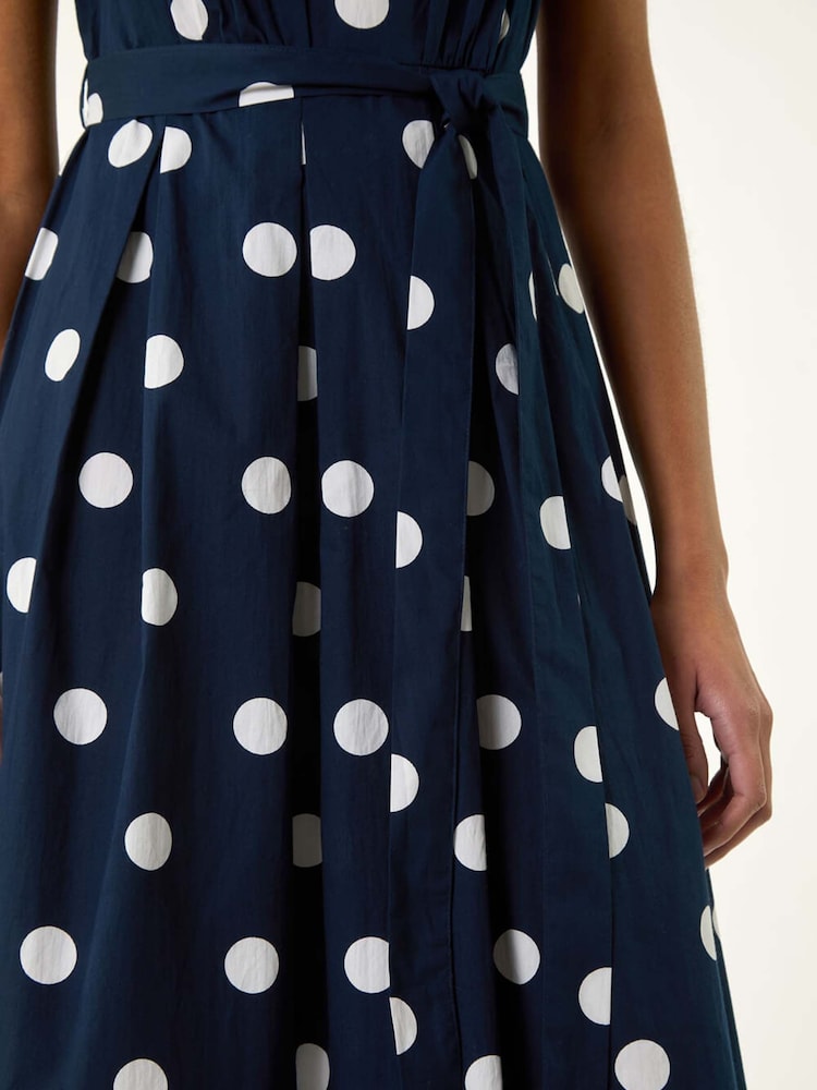 Blau - Roman Spot Print Belted Midi 100% Cotton Dress - Bild 5 von 5 Blau - Roman Spot Print Belted Midi 100% Cotton Dress - Bild 5 von 5