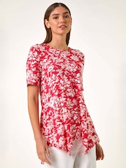 Roman Pink Floral Print Hanky Hem Tunic Top - Image 1 of 5