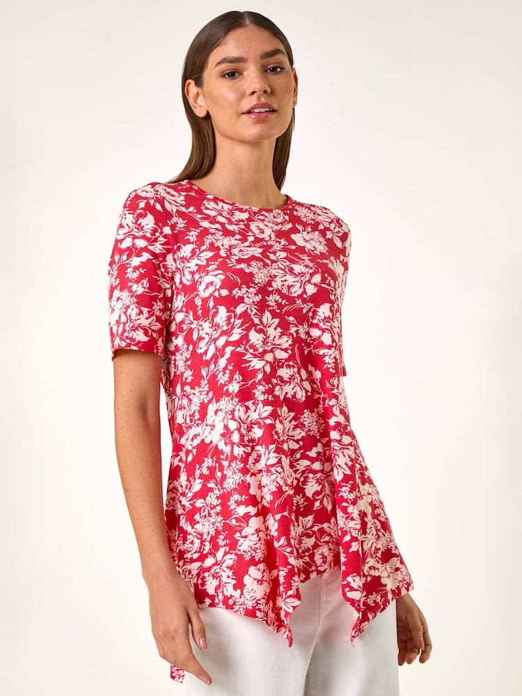 Roman Pink Floral Print Hanky Hem Tunic Top - Image 1 of 5