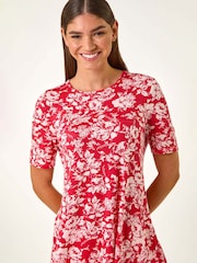Roman Pink Floral Print Hanky Hem Tunic Top - Image 2 of 5