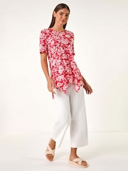 Roman Pink Floral Print Hanky Hem Tunic Top - Image 3 of 5