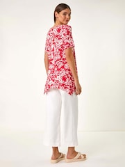 Roman Pink Floral Print Hanky Hem Tunic Top - Image 4 of 5