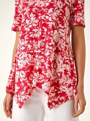 Roman Pink Floral Print Hanky Hem Tunic Top - Image 5 of 5