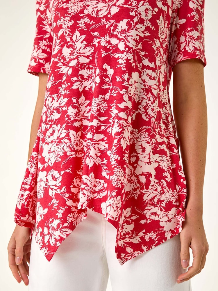 Roman Pink Floral Print Hanky Hem Tunic Top - Image 5 of 5