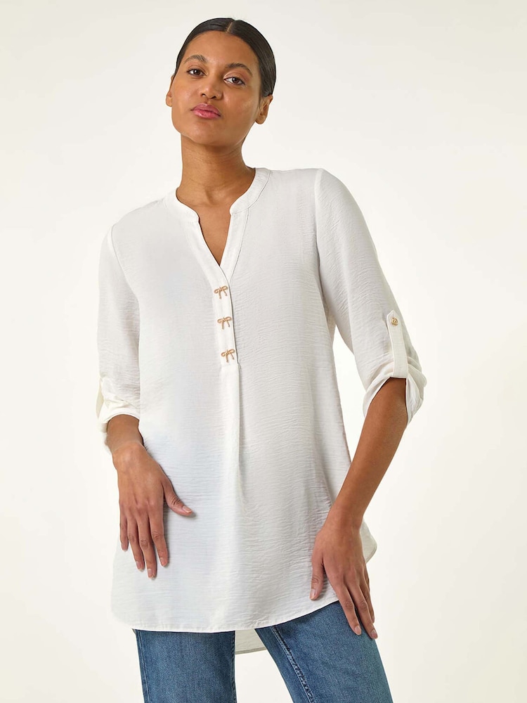 Roman White Longline Bow Button Tunic Top - Image 1 of 5