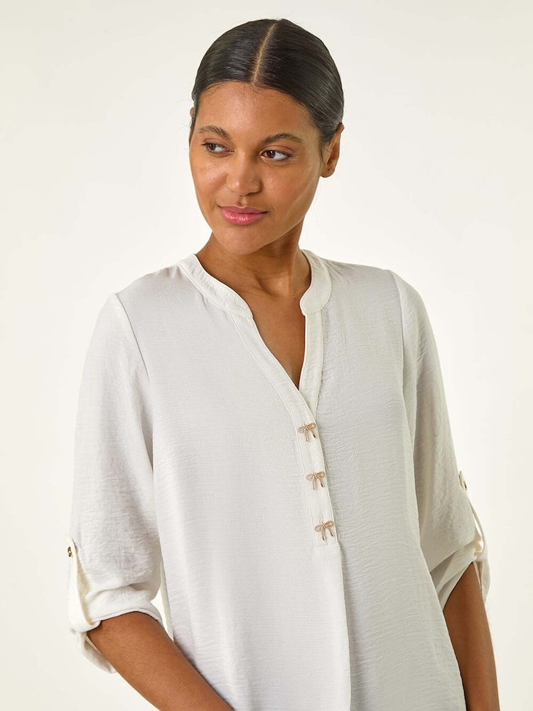 Roman White Longline Bow Button Tunic Top - Image 4 of 5