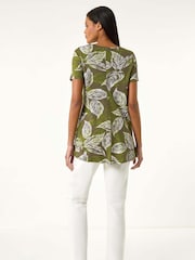 Roman Green Leaf Print Stretch Top - Image 2 of 4