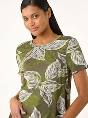 Roman Green Leaf Print Stretch Top - Image 3 of 4