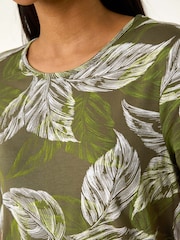 Roman Green Leaf Print Stretch Top - Image 4 of 4